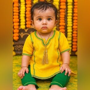 Girls Yellow&Green Maiyon Mehndi Outfit